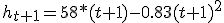 h_{t+1}=58*(t+1)-0.83(t+1)^2
